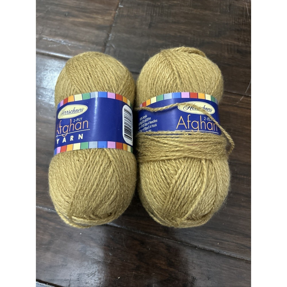 2 Skeins Herrscheners 2 Ply Afghan Acrylic Yarn Gold 56g Color 0045